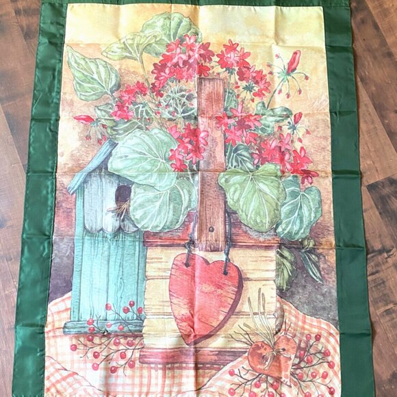 Floral Heart Birdhouse Signed D Knott Spring Decorative House Garden Flag Banner - Picture 2 of 7